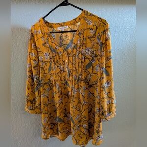 Rose & Olive 3/4 sleeve mustard yellow women's blouse size 1X